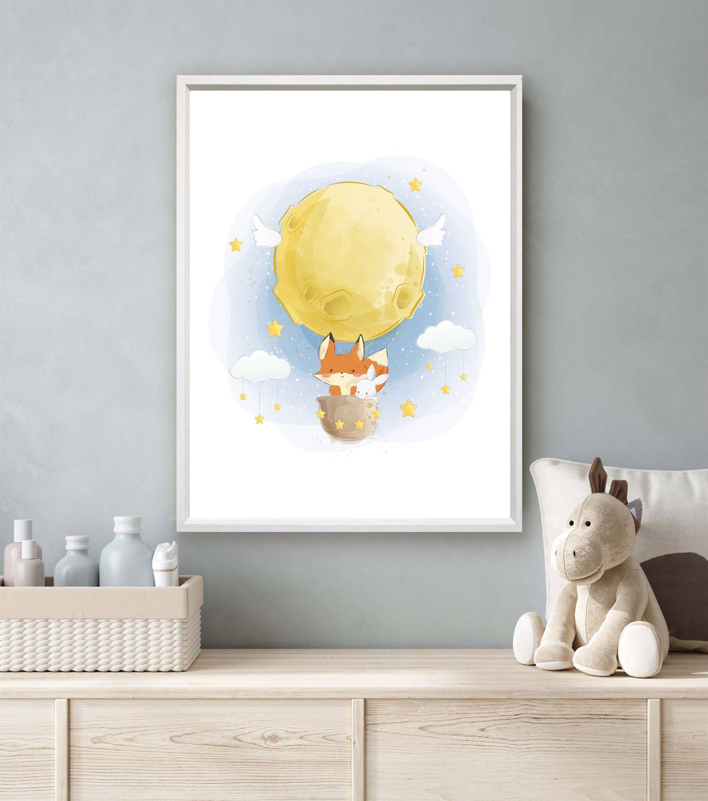 Vosje en konijn in een maanballon - Dieren in een luchtballon / ballonnen