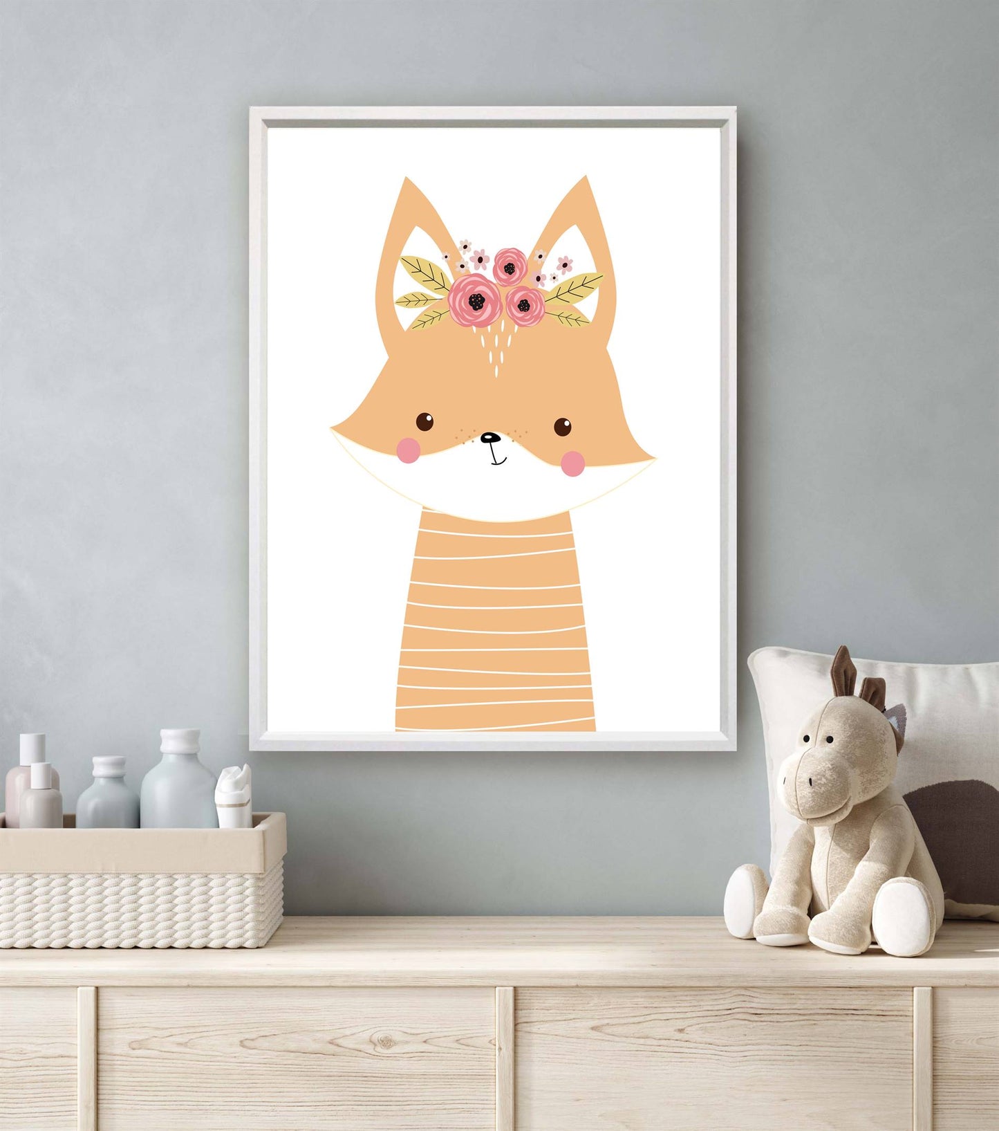 Lieve dieren vos met bloemetjes - Oranje