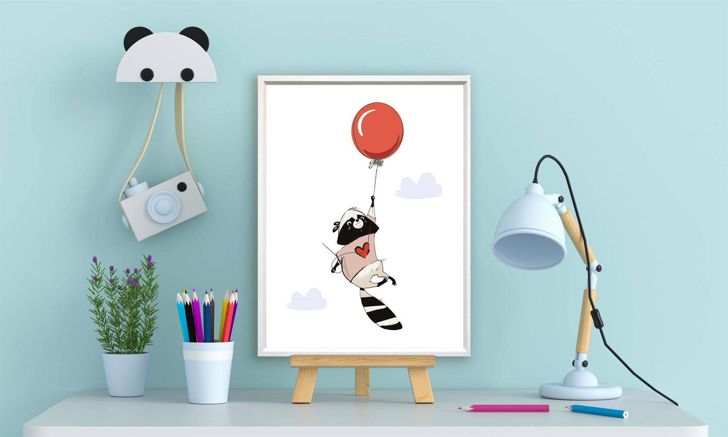 Wasbeer met ballon en hartje - Dieren met ballonnen
