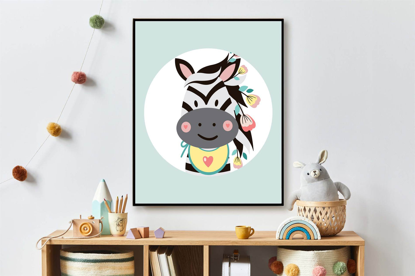 Lieve zebra met bloemetjes groen - Dieren met bloemetjes