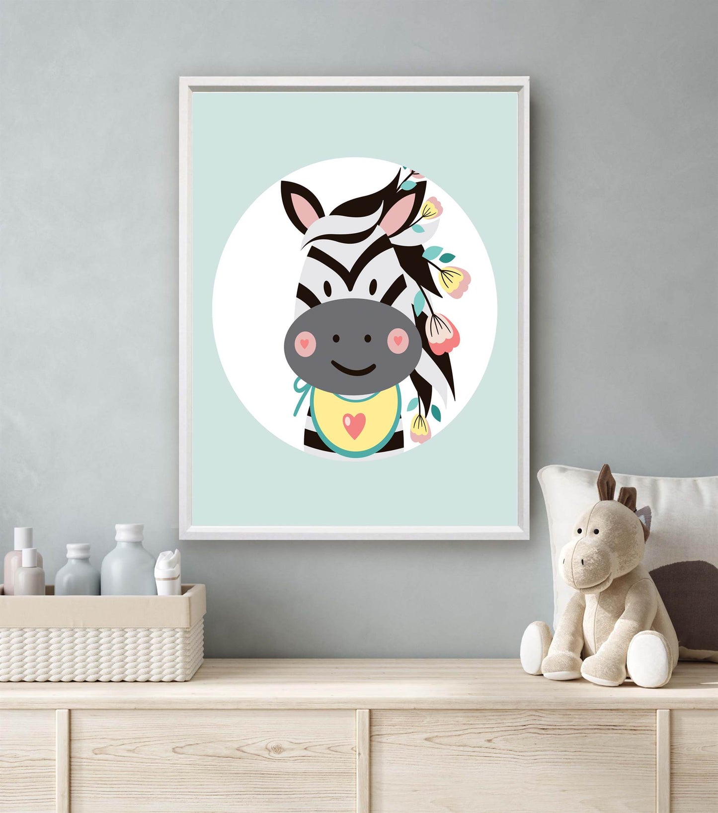 Lieve zebra met bloemetjes groen - Dieren met bloemetjes