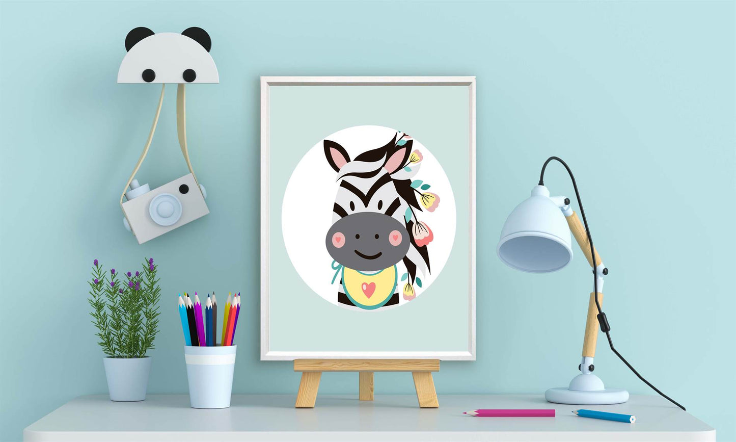 Lieve zebra met bloemetjes groen - Dieren met bloemetjes