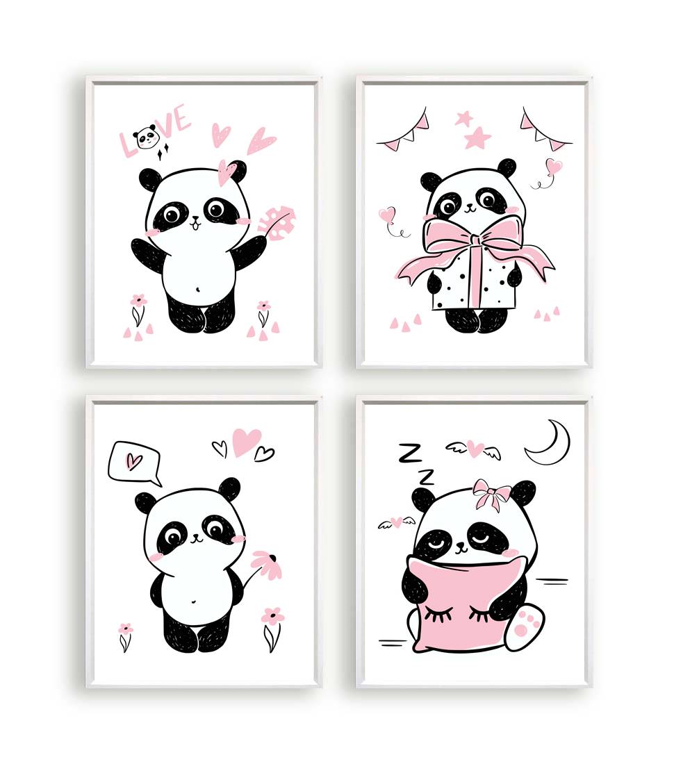 Panda met bloemetje roze - Dieren