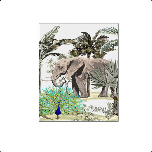 Jungle Olifant en Pauw Aquarel / Waterkleur Midden - Jungle Dieren