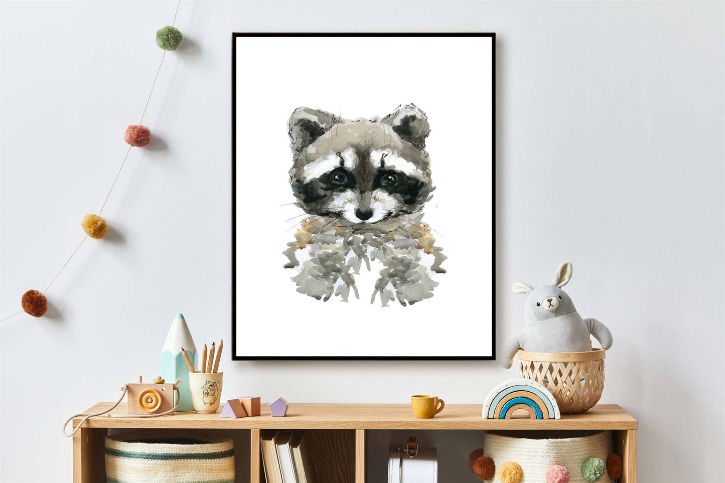 Aquarel dieren wasbeer - Bos en boerderij