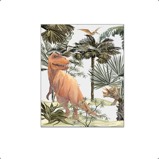 Jungle Dinosaurs Trex Triceratops Aquarel / Waterkleur Midden - Dinosaurus Poster