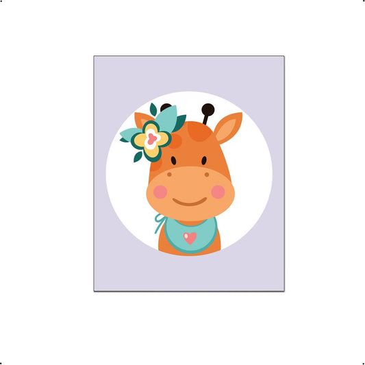 Lieve giraf met bloemetjes paars - Dieren met bloemetjes