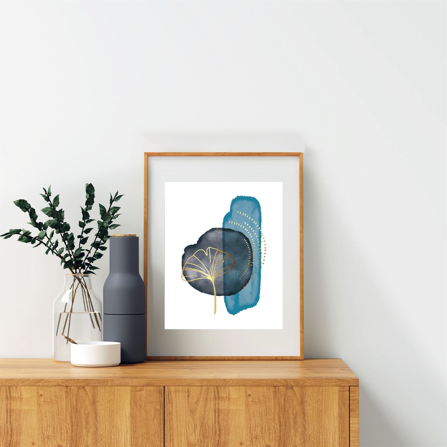 Abstracte lijnen aquarel verf gouden lijnen blauw - Abstract lijnen / Kunst
