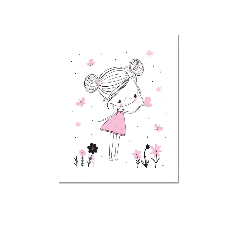 Meisje met vlinders en hartje - Roze