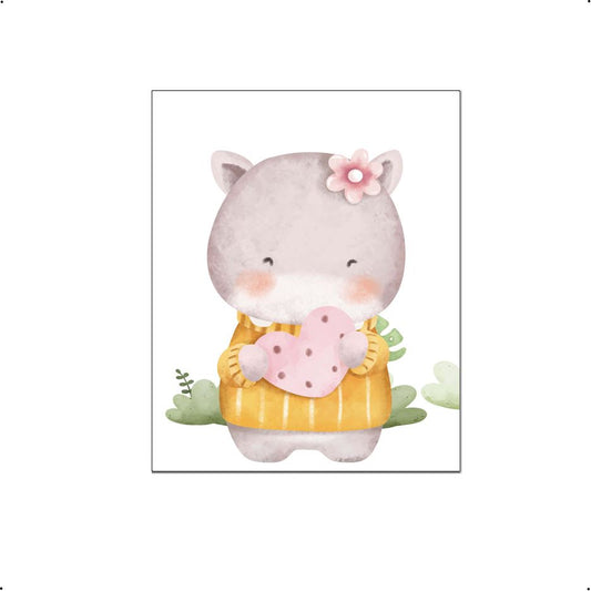 Aquarel nijlpaard met hartje - Dieren