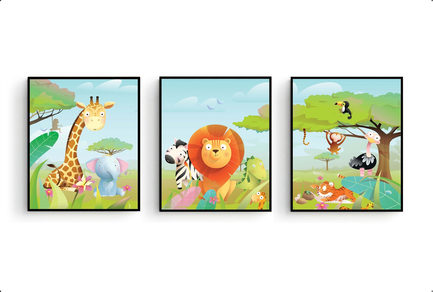 Beestenboel tijger struisvogel en aapje rechts - Jungle dieren