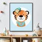 Lieve tijger met bloemetjes blauw - Dieren met bloemetjes