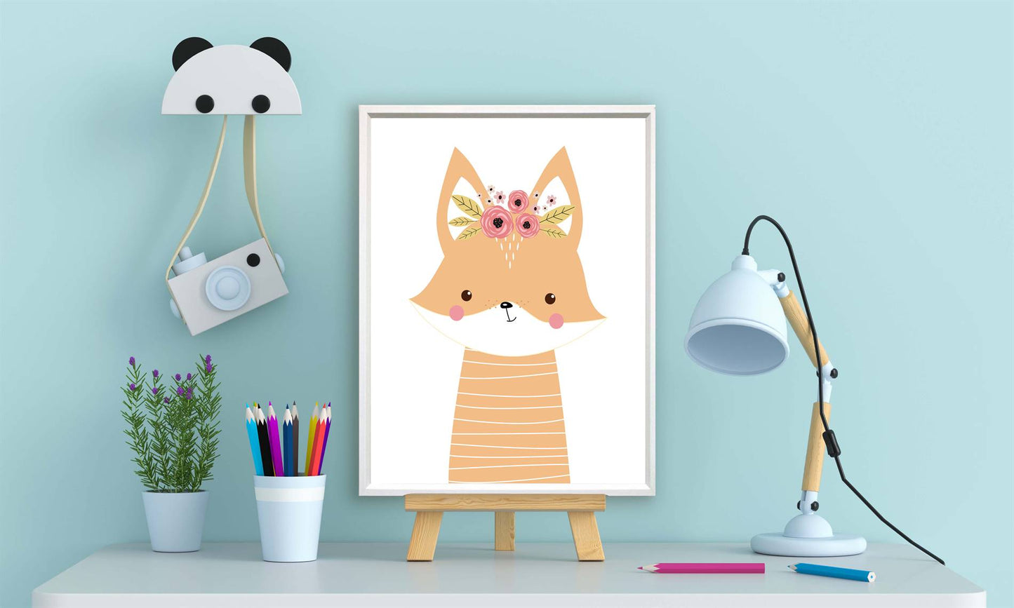 Lieve dieren vos met bloemetjes - Oranje