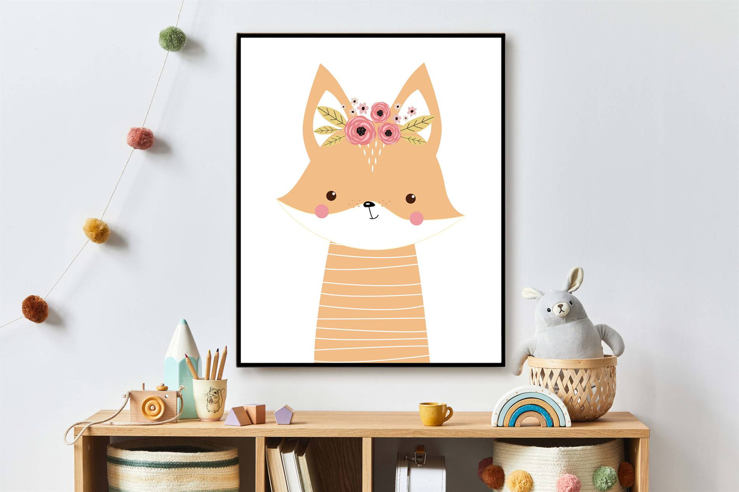 Lieve dieren vos met bloemetjes - Oranje