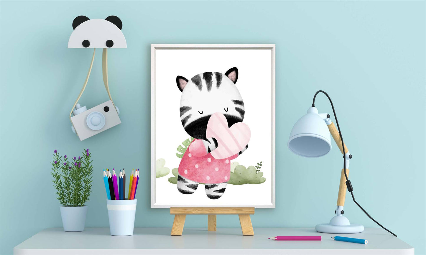 Aquarel zebra met hartje - Dieren